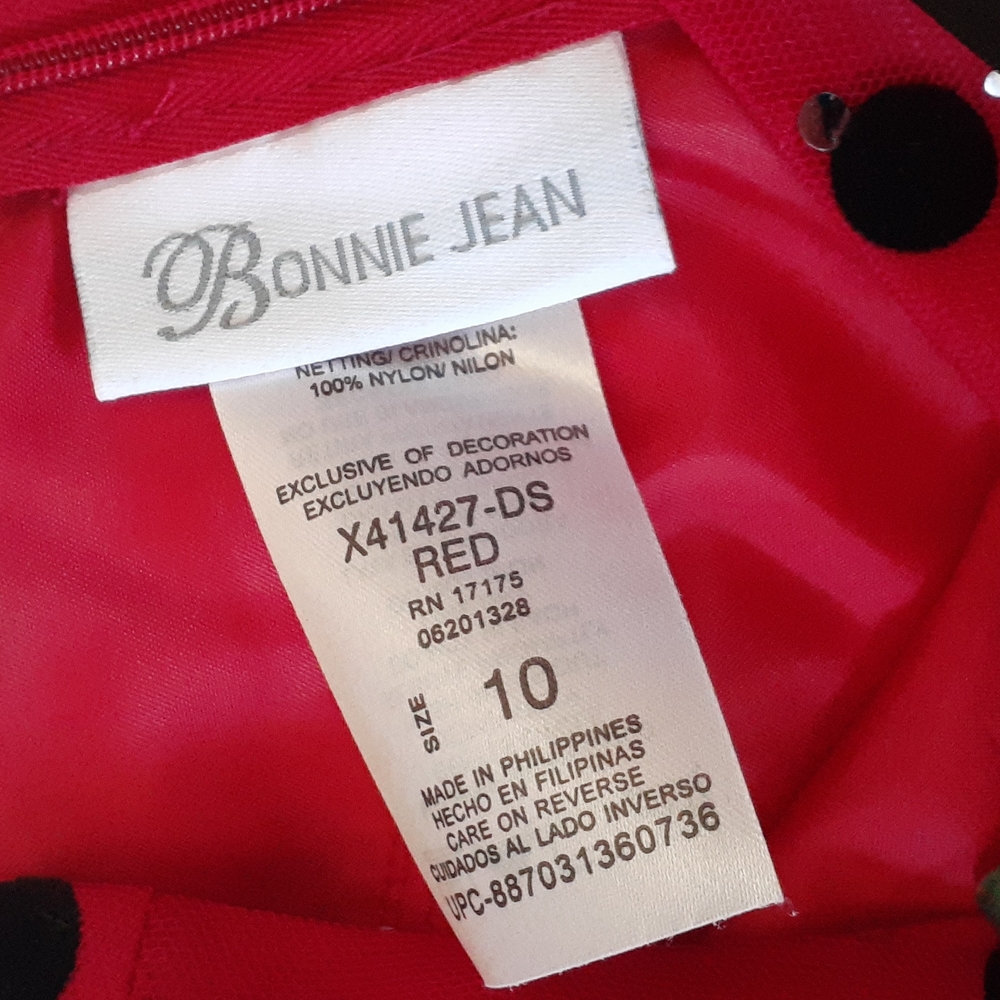 Bonnie Jean Red & Black Polka Dot Formal Dress Size 10 - Picture 2 of 7